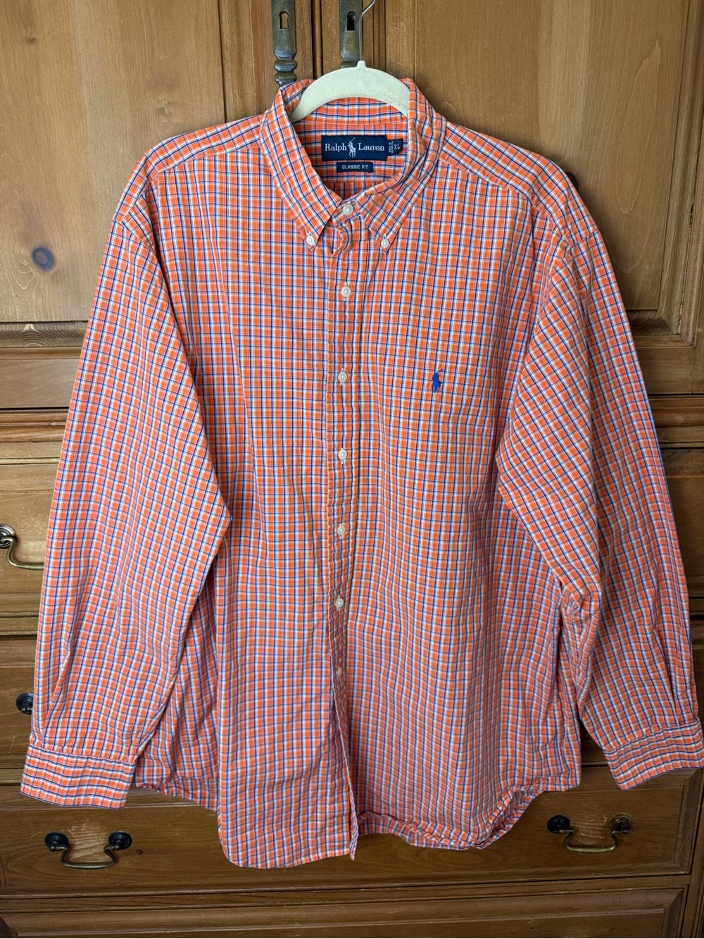 Ralph Lauren Men's Orange and Blue Plaid Button-Down Shirt